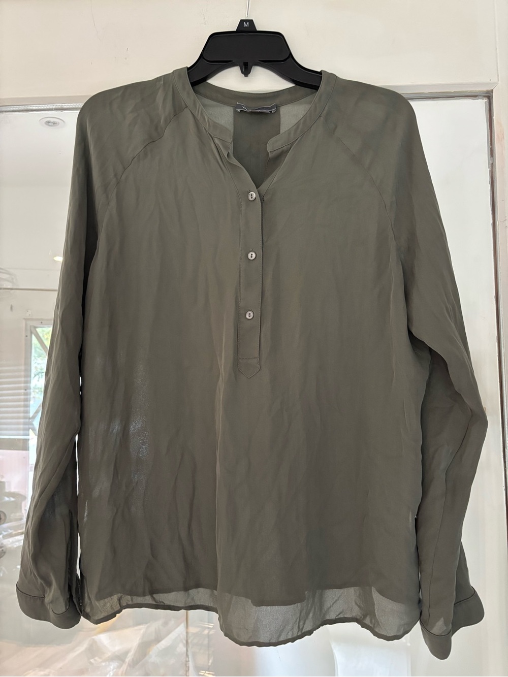 Vince Olive Long-Sleeve Silk Blend Blouse